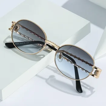 Металлические овальные солнцезащитные очки в стиле хип-хоп, брендовые Дизайнерские женские очки с антибликовым покрытием UV400 для женщин и мужчин