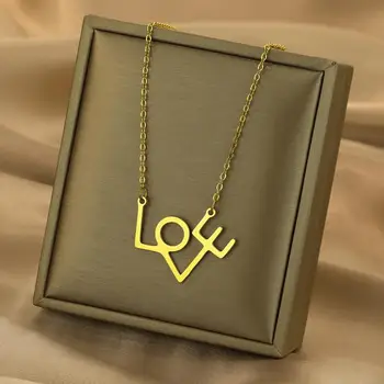 LUTAKU Винтажное ожерелье с подвеской в виде буквы Love из нержавеющей стали для женщин, мужские подвески, колье, свадебные украшения, подарок для вечеринки