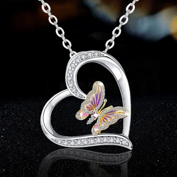 Роскошное Женское ожерелье с подвеской в виде бабочки с милым сердечком, Серебряные ожерелья-цепочки, очаровательные свадебные ожерелья из белого циркона для женщин
