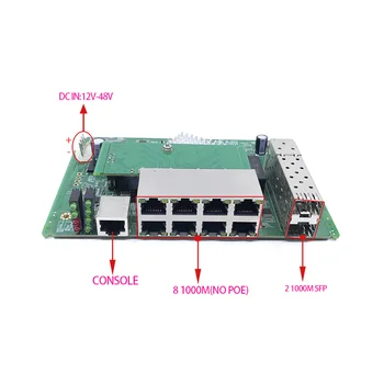 8-портовый Модуль Сетевого Коммутатора 10/100/1000 Мбит/с БЕЗ PoE 12 В-48 В Модуль Управляемого Коммутатора с 2 Гигабитными Слотами SFP гигабитный коммутатор
