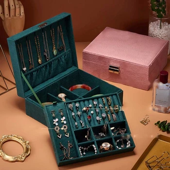 Портативная дорожная шкатулка для ювелирных изделий, дисплей для чехла для девочек, Женские подарочные кольца, серьги, ожерелья, 2-слойная коробка для хранения