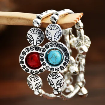 Винтажные Бирюзовые браслеты в стиле бохо для женщин с подвеской-колокольчиком, Женский браслет-оберег, Модные украшения