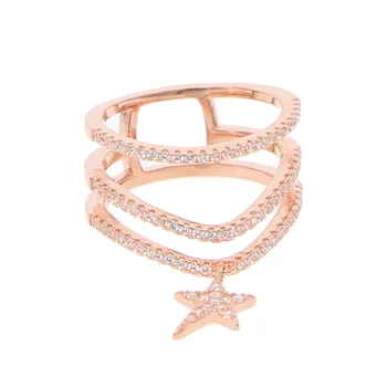 Обручальное кольцо из РОЗОВОГО ЗОЛОТА для женщин с кубическим цирконием AAA CZ, обручальное кольцо на палец в виде звезды, женские ювелирные изделия bijoux
