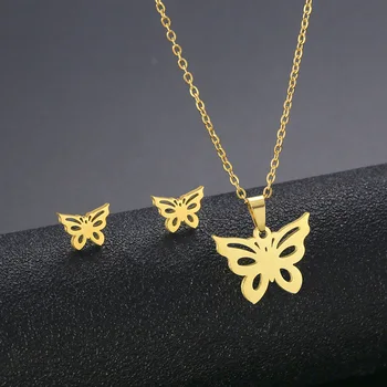 Мода Позолоченная Бабочка Ключица Цепочка Вырез Геометрическое Ожерелье Серьги Набор для Женщин