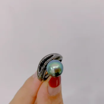 MeiBaPJ 9-10 мм, модное кольцо с натуральным павлиньим синим круглым жемчугом, серебро 925 пробы, изысканные свадебные украшения для женщин