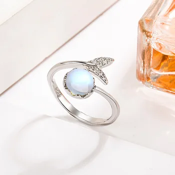 Женские кольца на палец с лунным камнем в виде рыбьего хвоста, эстетичное открытое кольцо в корейском стиле, Винтажные Элегантные Свадебные украшения и Аксессуары
