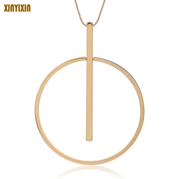 Простое Большое круглое ожерелье с подвеской, женское минималистичное Длинное ожерелье с золотым кругом, Элегантное ювелирное изделие Collier femme 2019, Ее подарок