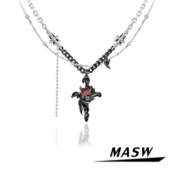 MASW Оригинальный дизайн, хип-хоп, крутой тренд, красное стекло, Черное геометрическое Металлическое ожерелье с подвеской для женщин, Подарочные украшения для девочек, Новинка 2023 года
