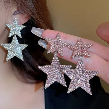 Роскошные Сверкающие серьги-капли в виде пятиконечной звезды из горного хрусталя для женщин, корейский дизайн, вечерние украшения Sense
