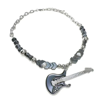 Металлическое ожерелье с гитарой в стиле панк-рок с пламенем для женщин Y2K Ювелирные изделия