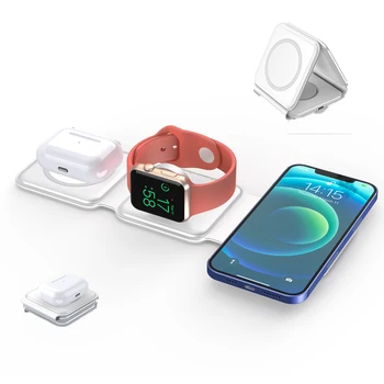 Магнитное складное беспроводное зарядное устройство мощностью 15 Вт 3 в 1 для iPhone 14 13 12 XR Pro Max Apple Watch AirPods Быстрая зарядка в поездке