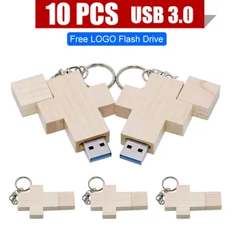 10ШТ Деревянный крест USB 3.0 флэш-накопитель 16 ГБ 32 ГБ 128 ГБ 8 ГБ флеш-накопитель флэш-диск memory stick U-диск реальной емкости