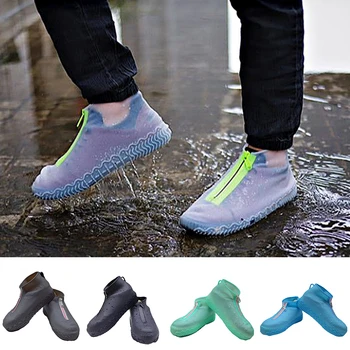 Сменные мужские бахилы, водонепроницаемые дождевики на молнии, женские нескользящие переносные галоши, силиконовый дождевик для обуви
