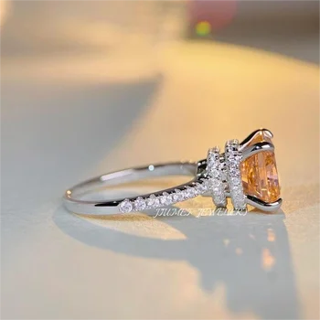 Модное роскошное кольцо с цветным цирконием оранжевой огранки ZC, женские серебряные кольца 925 пробы, подарок на годовщину помолвки.
