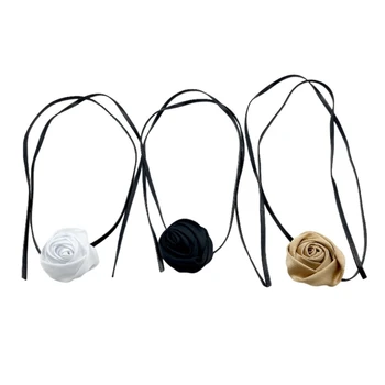 Ожерелье-чокер с цветком розы, длинный ремешок, ошейник, колье, цепочка на шею, Темперамент, украшения, ожерелье-цепочка на ключицу
