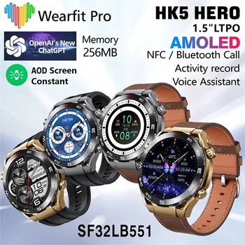 HK5 HERO 1,5-дюймовый мужской AMOLED HD-экран, компас, NFC, Bluetooth, вызов, GPS-трекер, мониторинг здоровья, Беспроводная зарядка, умные часы