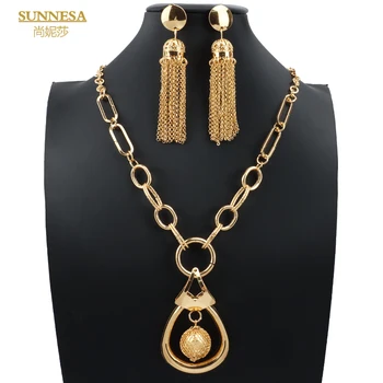 Модное Золотое африканское ожерелье SUNNESA для женщин, Высококачественная Нигерийская длинная цепочка с большим кулоном, Дубайские ювелирные наборы