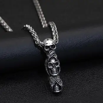Ожерелье с черепами See No Evil в стиле ретро в стиле хип-хоп, панк, ожерелье с черепом, мужское длинное ожерелье с черепом в стиле Рок, украшение для Хэллоуина