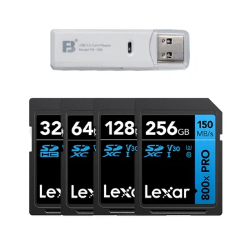 Lexar 800x Оригинальная SD-карта 120 Мбит/с 32/64/128/256 ГБ Профессиональная флэш-карта SDHC/XC U1U3 Class10 Карта Памяти Для DSLR HD видео