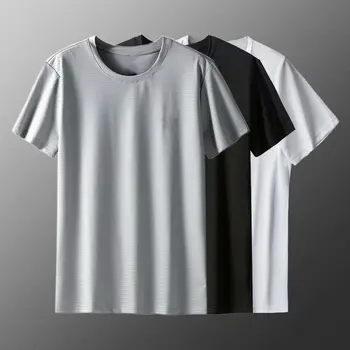 летняя мужская дышащая футболка, Спортивная одежда, топ для фитнеса, ледяная шелковая сетка, футболка с короткими рукавами, мужская быстросохнущая спортивная одежда больших размеров