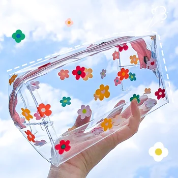 Корейская цветочная прозрачная водонепроницаемая косметичка Ins, Женская портативная сумка для девочек большой емкости, дорожная сумка для стирки, косметичка для макияжа
