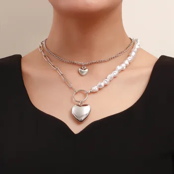 Модное женское ожерелье-цепочка из искусственного жемчуга особой формы, украшенное бисером, двухслойное ожерелье с подвеской 
