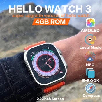 Hello Watch 3 AMOLED Мужские Смарт-часы Полноэкранные Титановые Смарт-часы с NFC-Компасом 4 ГБ ROM для Android IOS PK HK8 PRO MAX