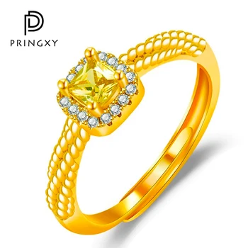 Кольца с топазами PRINGXY для женщин, сверкающий желтый высокоуглеродистый бриллиант из стерлингового серебра 925 пробы с позолотой 18 Карат, свадебные изысканные ювелирные изделия