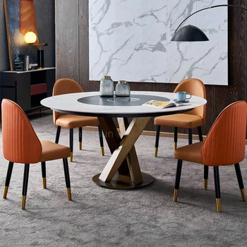 Импортный обеденный стол из высококачественной плиты Circle Rock со встроенным поворотным столом, кухонный стол и четыре стула, мебель для дома Particle