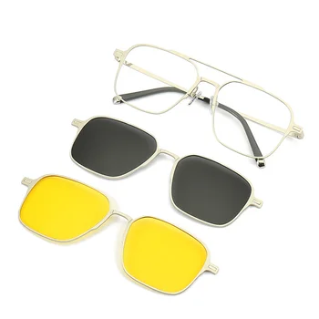 Металл 3 В 1, Новый стиль, оправа для очков с магнитной застежкой, трендовые поляризованные солнцезащитные очки для мужчин 2023, оптические компьютерные очки UV400