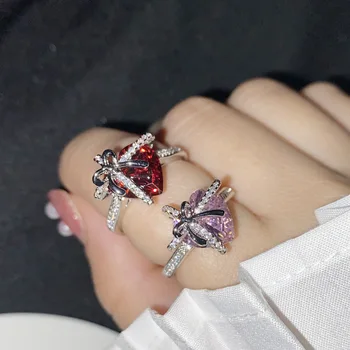 Новое яркое кольцо Princess Sweet Cool с покрытием из 18-каратного граната и циркония Seiko Opening Girl Ring Party Подарок на День рождения