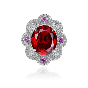 Lind Новые классические кольца для пальцев из стерлингового серебра 925 пробы с овальным рубином и цветочным камнем для женщин, свадебные украшения для помолвки