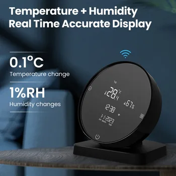 Умный датчик температуры и влажности WiFi Tuya Регулируемая яркость экрана ИК-пульт дистанционного управления Работа с Alexa Google Home