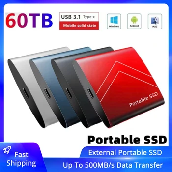60 ТБ Внешний Портативный SSD-Накопитель 30 ТБ 12 ТБ 16 ТБ USB 3.1 SSD Внешний Жесткий Диск Type C Портативный Твердотельный Диск Для Ноутбука Игровой ПК