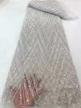 Черное французское тюлевое кружево с хрустальными бусинами ручной работы для вечернего платья Dubai Mesh Материал сетки 2023 г. Высококачественная африканская ткань с блестками