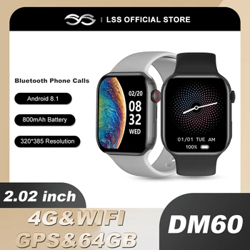 DM60 4G Смарт-часы Android8.1 GPS 4 ГБ + 64 ГБ Спортивные 2,02 