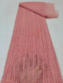 Новейшие бусины, африканское кружево 2023, высококачественные блестки, вышивка из французского тюля в нигерийском стиле для женского платья