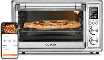Тостер Cosori Air Fryer CS130-AO, Конвекционная печь Smart 32QT с большой столешницей из нержавеющей стали для пиццы, 12 в 1, Серебристый