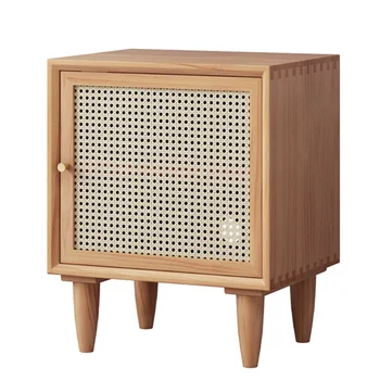 INS Nordic Solid Wood Rattan Changhong Glass Прикроватный столик Тумбочка Шкаф для хранения Выдвижные ящики для мебели для спальни в квартире