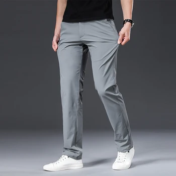 Классические мужские брюки высокого качества, весна-лето, однотонные прямые брюки среднего веса, мужские повседневные брюки полной длины, мужские