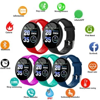Смарт-браслет D18 с цветным круглым экраном, Пульсометр, Кровяное давление, Монитор сна, Упражнения при ходьбе, Фитнес-смарт-часы