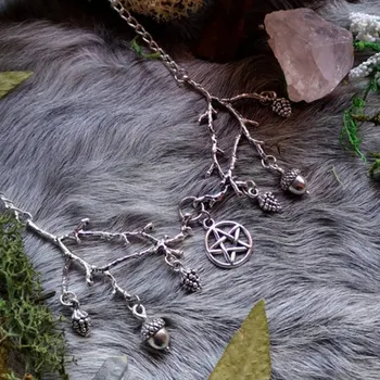 Ожерелье из ветвей Рога ведьмы, Пентаграмма, сосновые шишки, подвеска для вечеринки, свадебное ожерелье, викканские языческие украшения в подарок