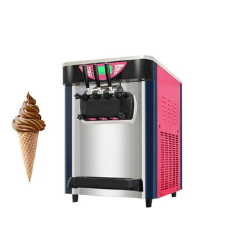 Небольшой настольный автомат для производства мороженого из нержавеющей стали с тремя головками для приготовления йогурта и мороженого в рожках