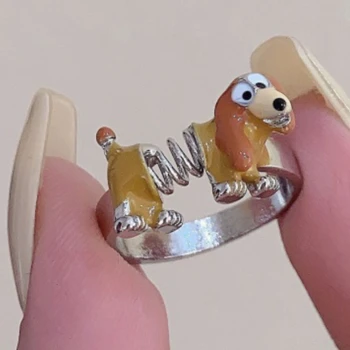 Милое кольцо для собак, дизайн женской ниши, Регулируемое открытое кольцо из сплава унисекс с гальваническим покрытием, индивидуальность, Универсальные мужские пружинные кольца
