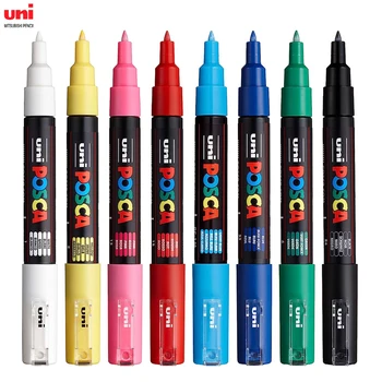 Uni Posca Marker PC-1M 8C Paint Pen 0,7 мм Сверхтонкая Точка для Рок-Кружки Керамика Стекло Дерево Ткань Металл Живопись Товары Для Рукоделия